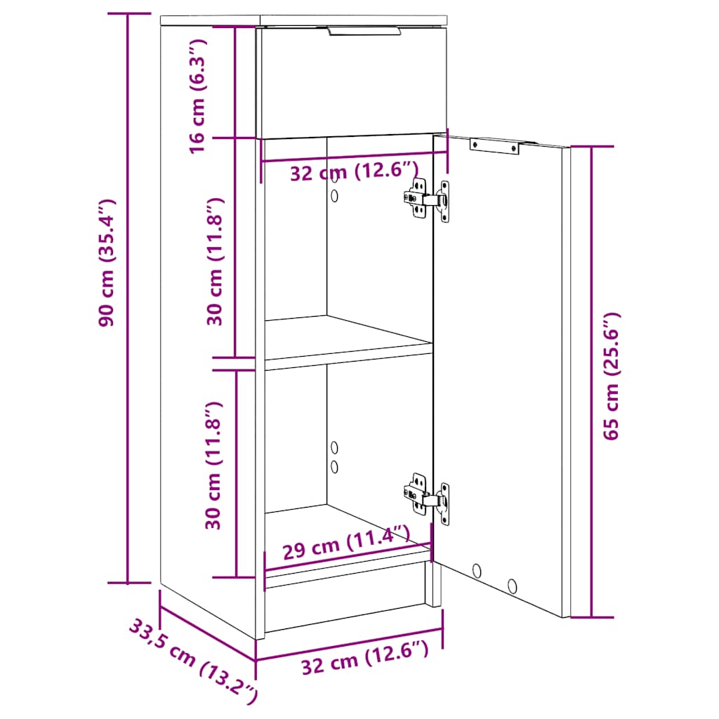 Bathroom Cabinet Sonoma Oak 32x33.5x90 cm Engineered Wood